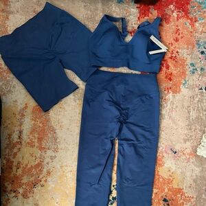 Paragon leggings bra shorts blue violet set SM